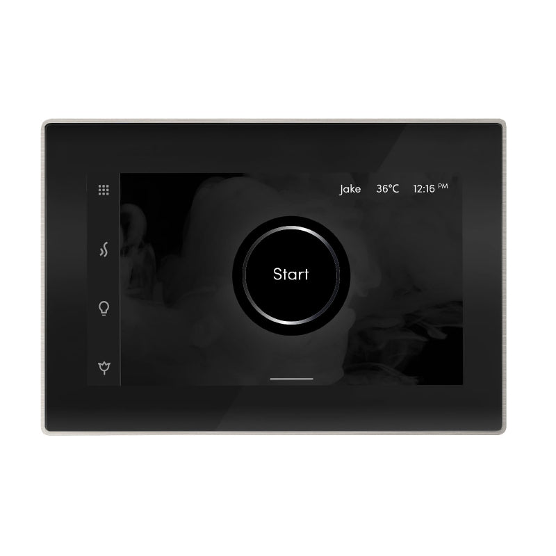 Mr Steam Black iSteamX Steam Shower Control with Brushed Nickel Aroma Steamhead