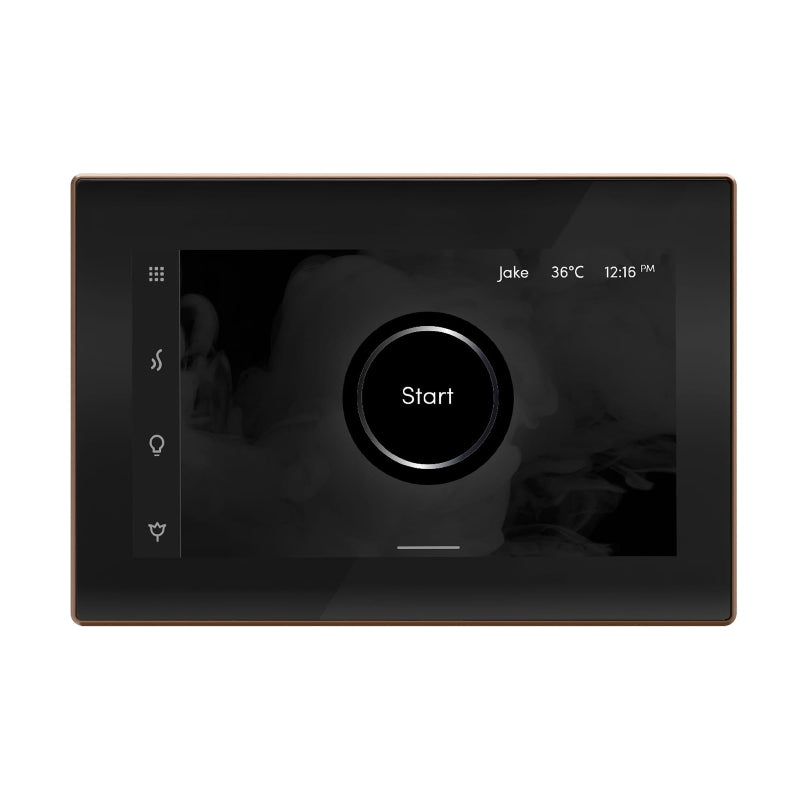Mr Steam Black iSteamX Steam Shower Control with Nouveau Bronze Aroma Steamhead