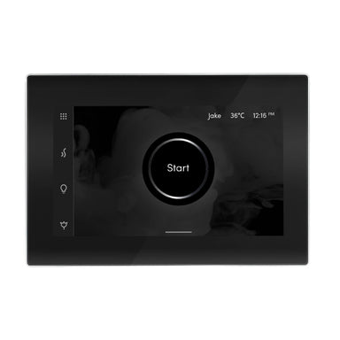 Mr Steam Black iSteamX Steam Shower Control with Polished Chrome Aroma Steamhead