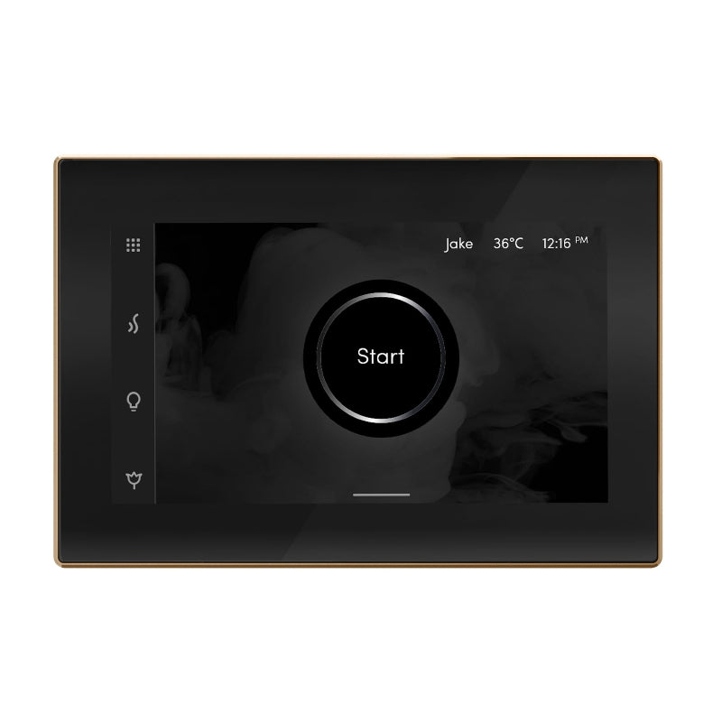 Mr Steam Black iSteamX Steam Shower Control with Polished Gold Aroma Steamhead