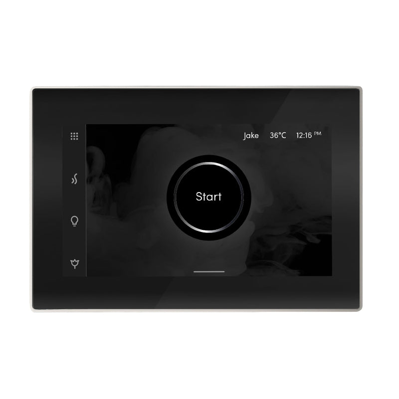 Mr Steam Black iSteamX Steam Shower Control with Polished Nickel Aroma Steamhead
