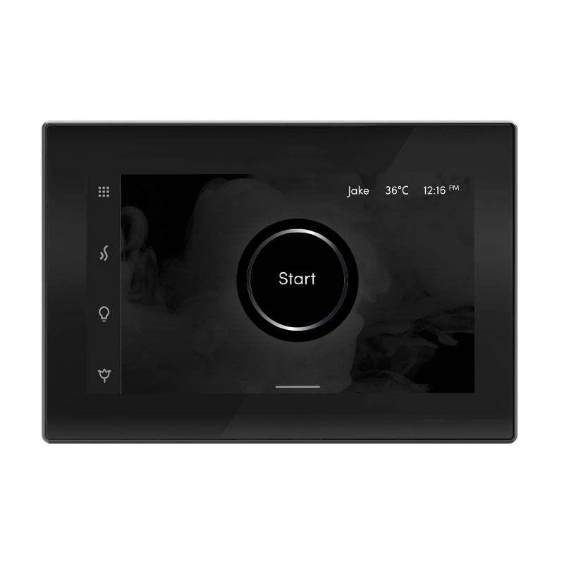 Mr Steam Black iSteamX Steam Shower Control with Satin Steel Aroma Steamhead