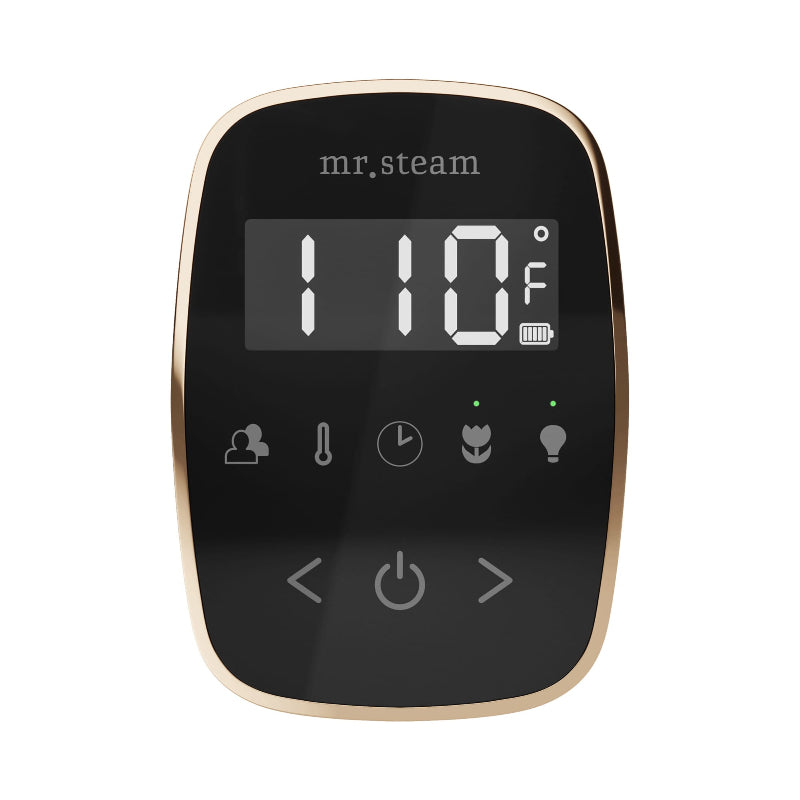 Mr Steam Black TempoFlex Steam Shower Control with Polished Gold Aroma Steamhead