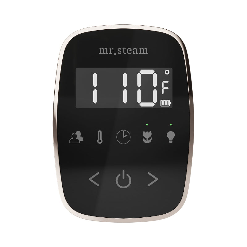 Mr Steam Black TempoFlex Steam Shower Control with Polished Nickel Aroma Steamhead