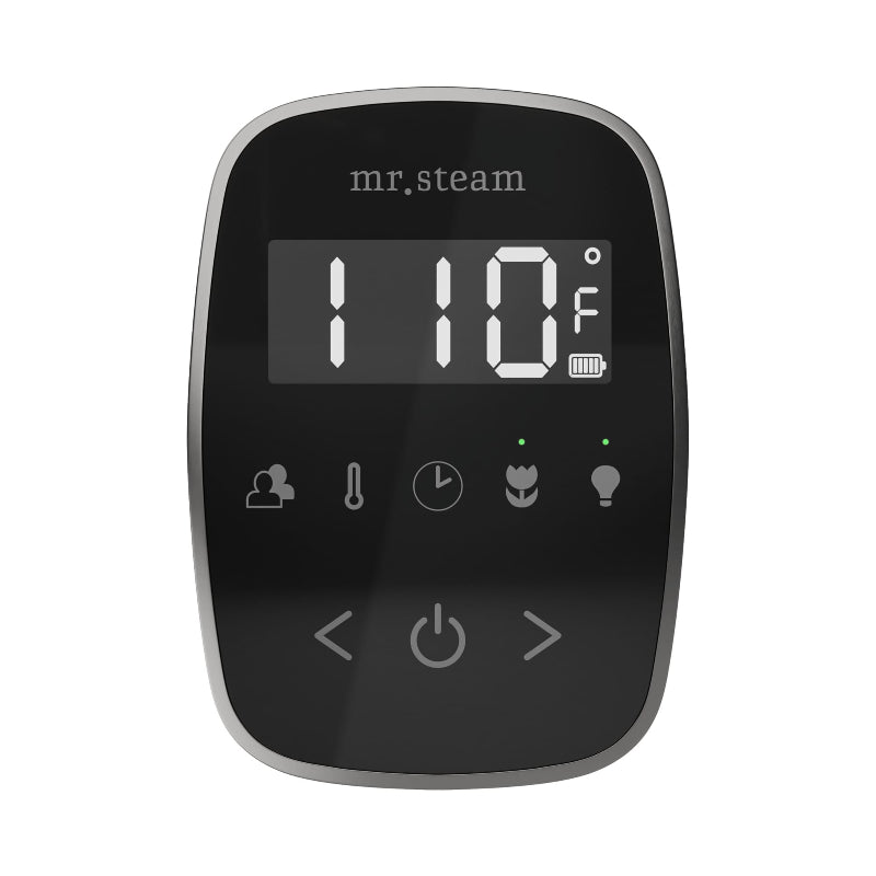 Mr Steam Black TempoFlex Steam Shower Control with Satin Steel Aroma Steamhead