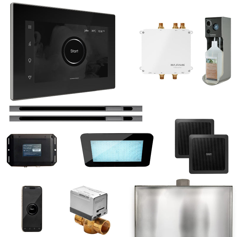 Mr Steam Bliss Max Steam Shower Control Package with iSteamX Control and Linear Steamhead in Black Brilliant Black