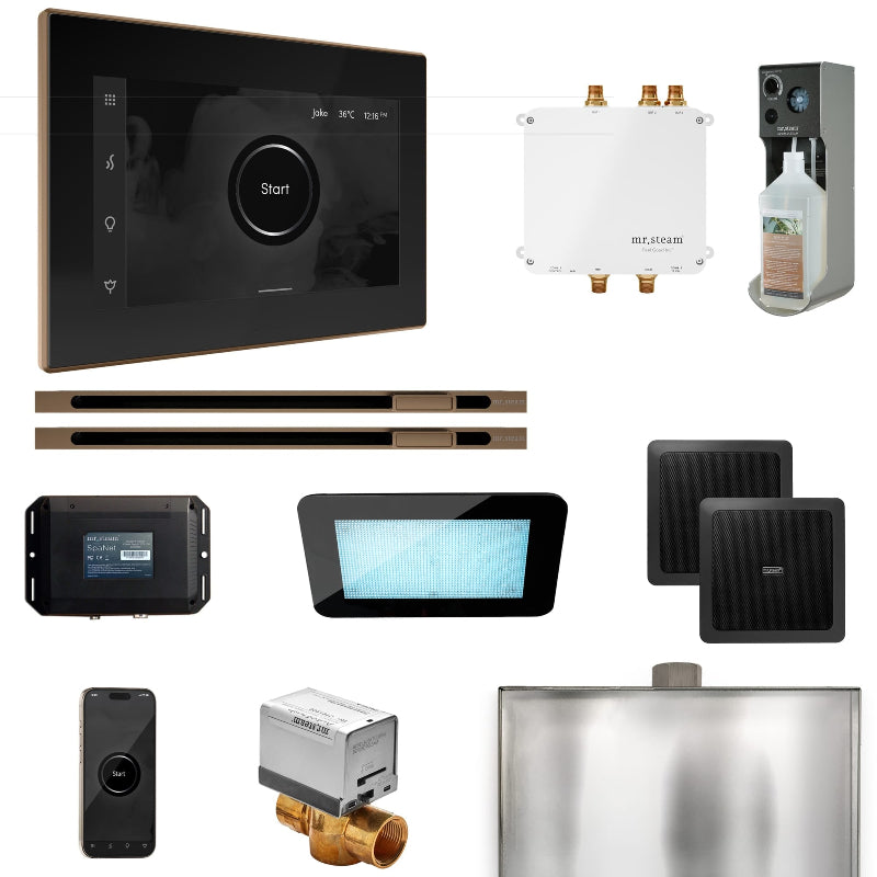 Mr Steam Bliss Max Steam Shower Control Package with iSteamX Control and Linear Steamhead in Black Nouveau Bronze