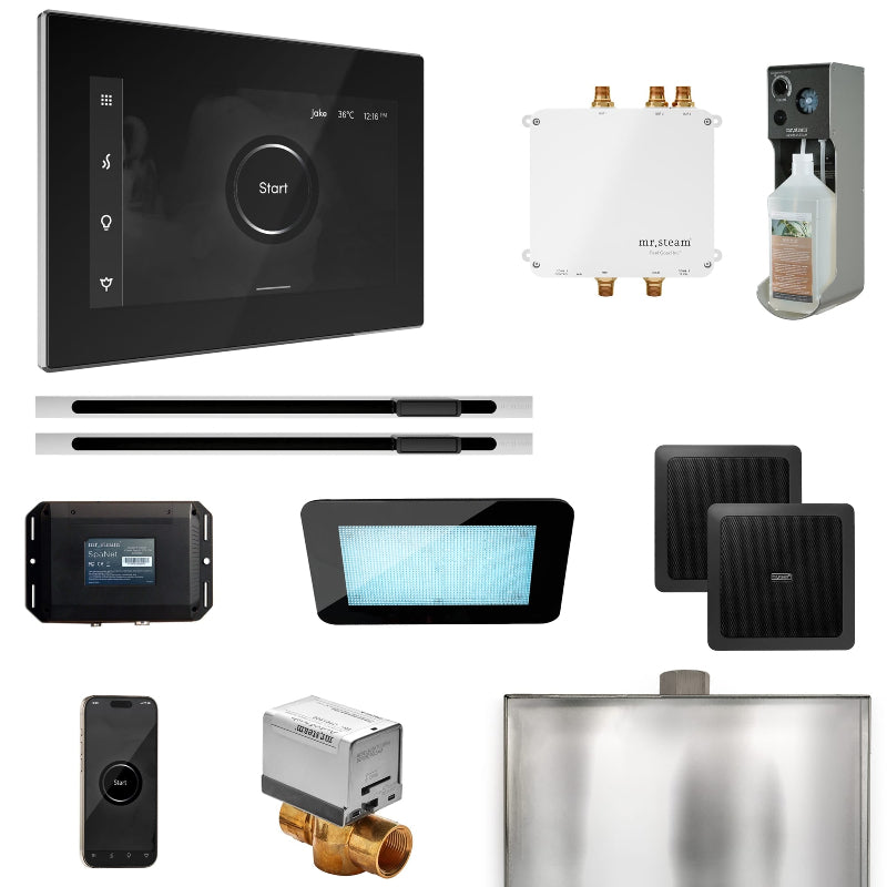 Mr Steam Bliss Max Steam Shower Control Package with iSteamX Control and Linear Steamhead in Black Polished Chrome