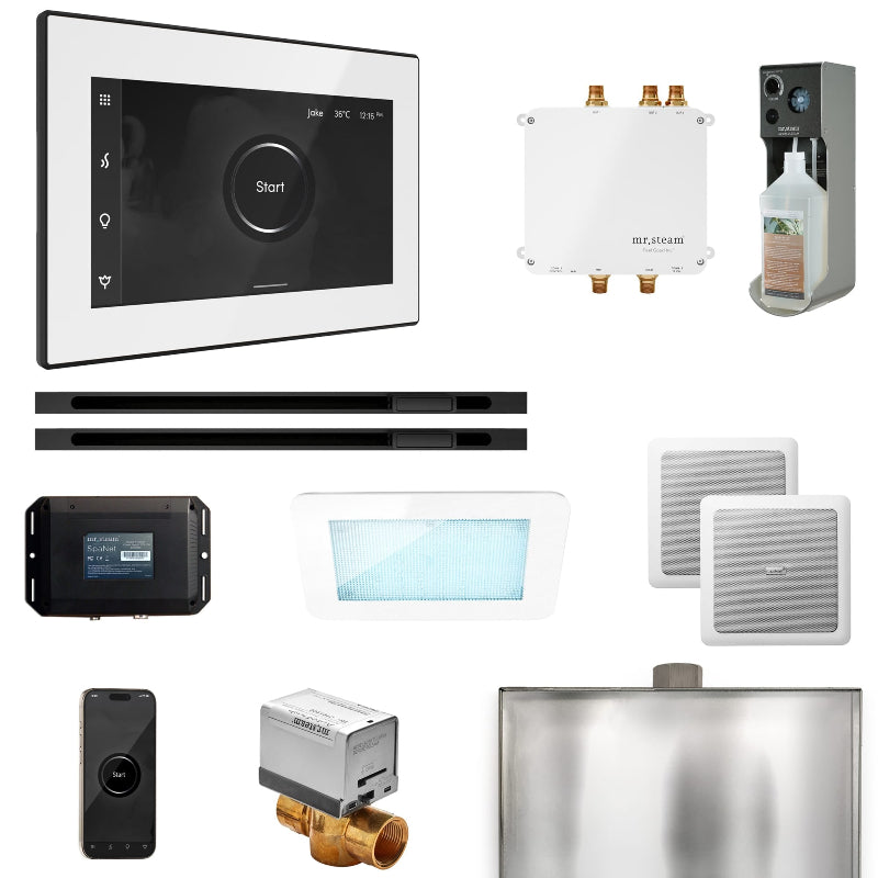 Mr Steam Bliss Max Steam Shower Control Package with iSteamX Control and Linear Steamhead in White Matte Black