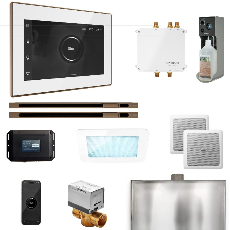 Mr Steam Bliss Max Steam Shower Control Package with iSteamX Control and Linear Steamhead in White Nouveau Bronze