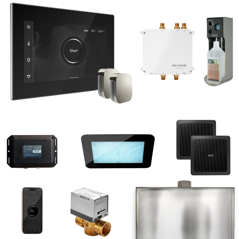 Mr Steam Bliss Max Steam Shower Control Package with iSteamX Control and Steamhead in Black Polished Chrome