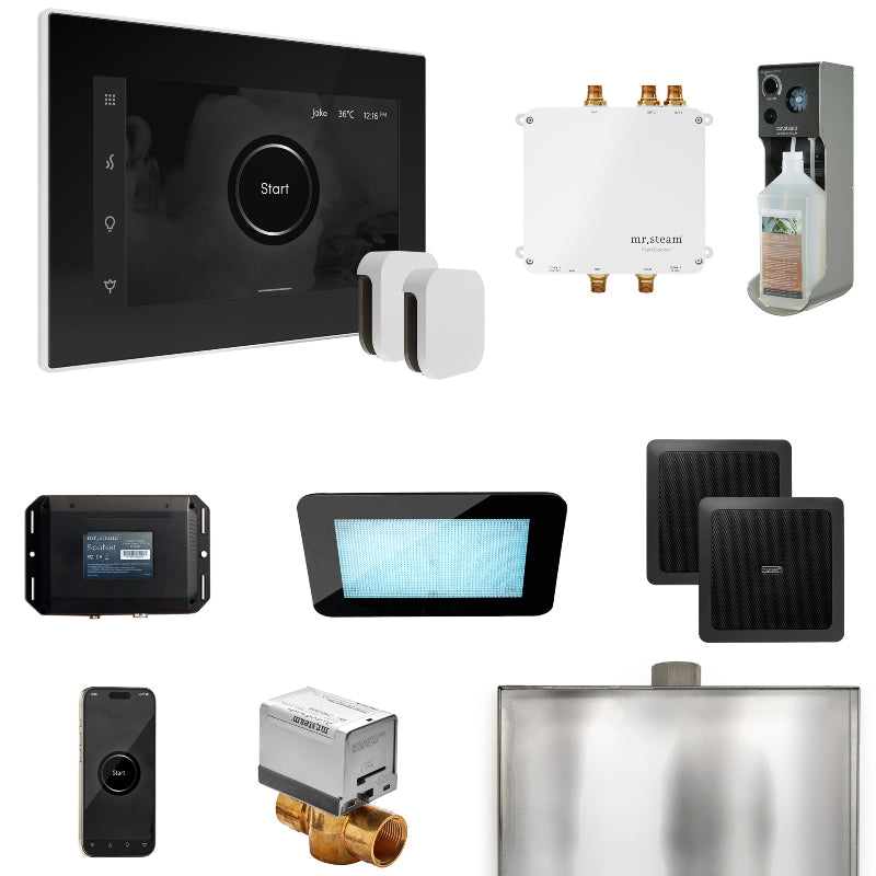 Mr Steam Bliss Max Steam Shower Control Package with iSteamX Control and Steamhead in Black White Finish