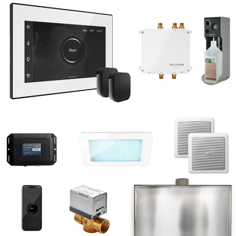 Mr Steam Bliss Max Steam Shower Control Package with iSteamX Control and Steamhead in White Matte Black