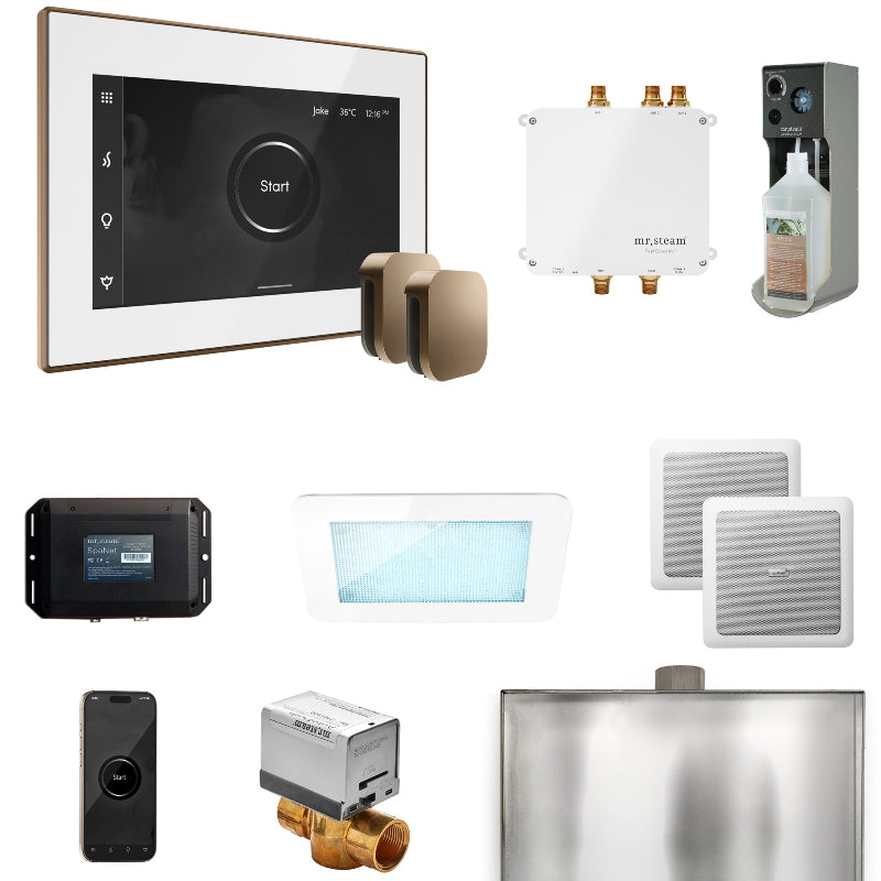 Mr Steam Bliss Max Steam Shower Control Package with iSteamX Control and Steamhead in White Nouveau Bronze