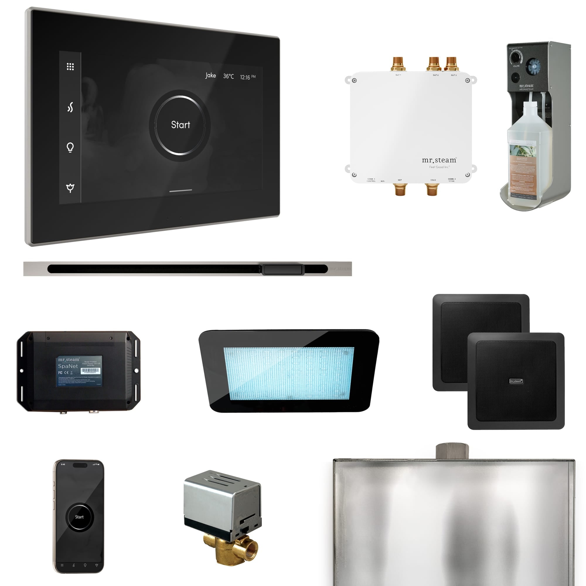 Mr Steam Bliss Steam Shower Control Package with iSteamX Control and Linear Steamhead in Black Brushed Nickel