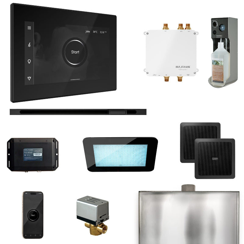 Mr Steam Bliss Steam Shower Control Package with iSteamX Control and Linear Steamhead in Black Matte Black