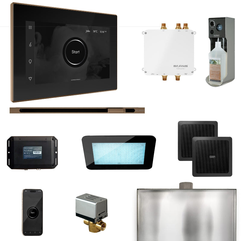 Mr Steam Bliss Steam Shower Control Package with iSteamX Control and Linear Steamhead in Black Nouveau Bronze
