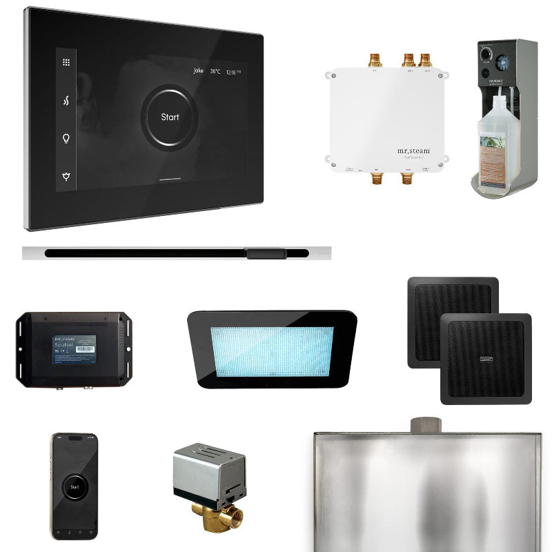 Mr Steam Bliss Steam Shower Control Package with iSteamX Control and Linear Steamhead in Black Polished Chrome