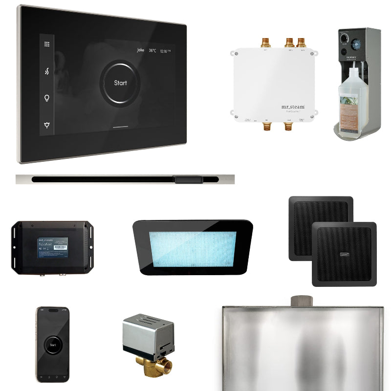 Mr Steam Bliss Steam Shower Control Package with iSteamX Control and Linear Steamhead in Black Polished Nickel