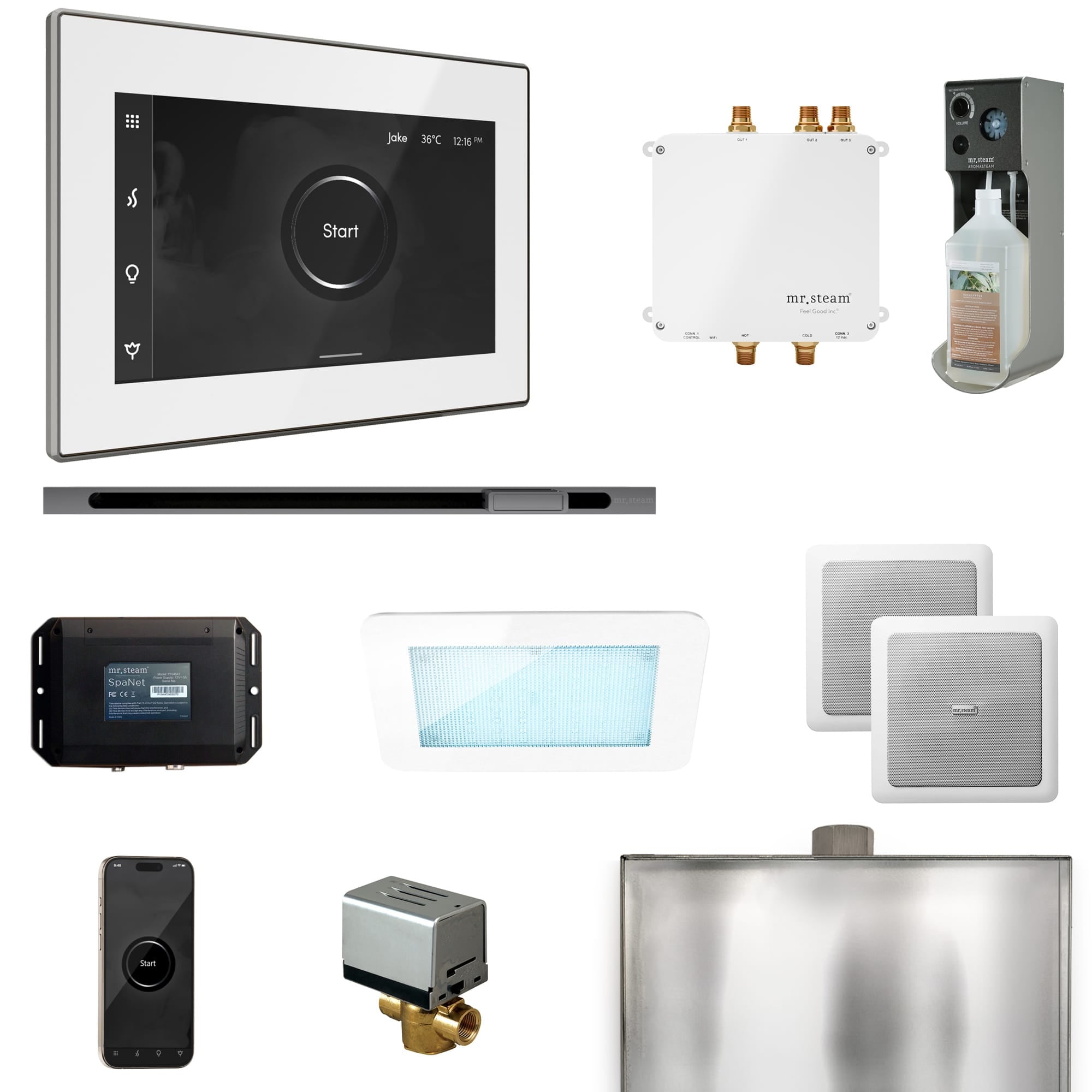Mr Steam Bliss Steam Shower Control Package with iSteamX Control and Linear Steamhead in White Brilliant Black
