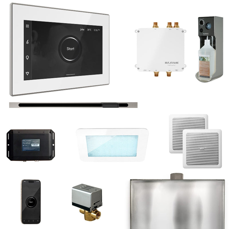 Mr Steam Bliss Steam Shower Control Package with iSteamX Control and Linear Steamhead in White Brushed Nickel