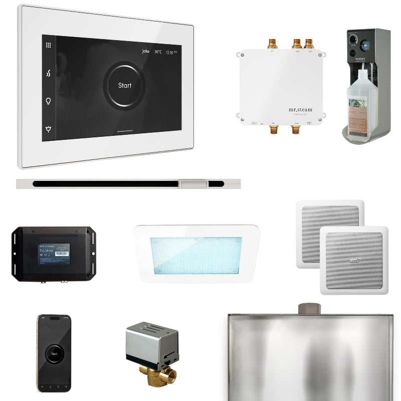 Mr Steam Bliss Steam Shower Control Package with iSteamX Control and Linear Steamhead in White Finish