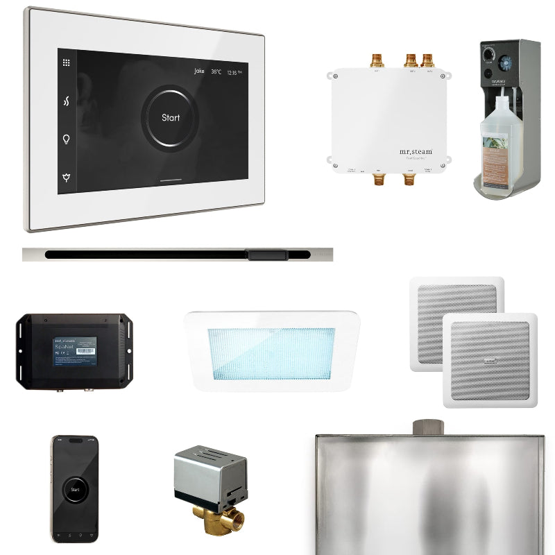 Mr Steam Bliss Steam Shower Control Package with iSteamX Control and Linear Steamhead in White Polished Nickel
