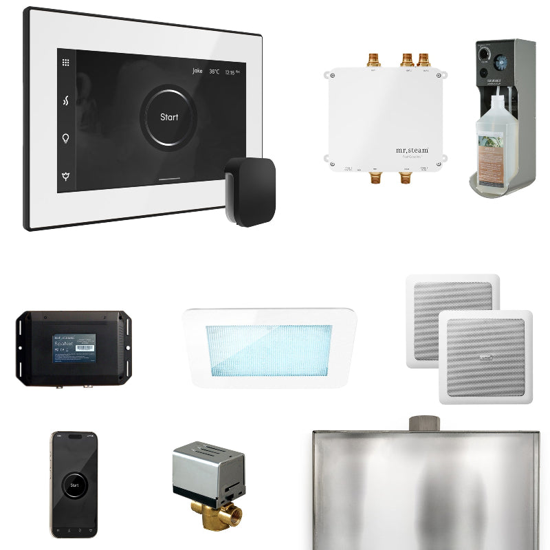 Mr Steam Bliss Steam Shower Control Package with iSteamX Control and Steamhead in White Matte Black