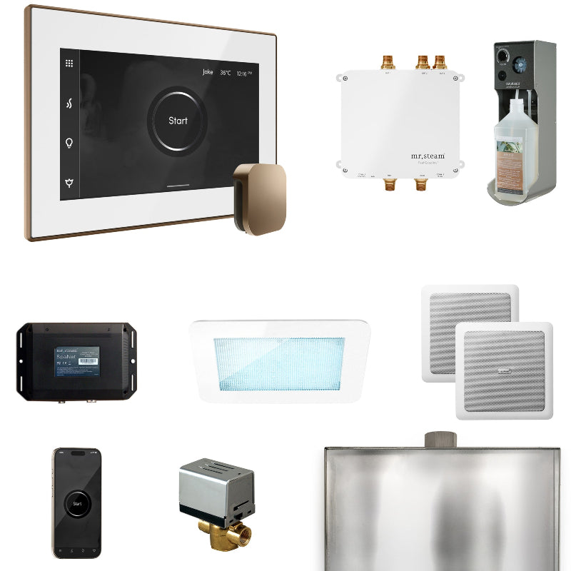 Mr Steam Bliss Steam Shower Control Package with iSteamX Control and Steamhead in White Nouveau Bronze