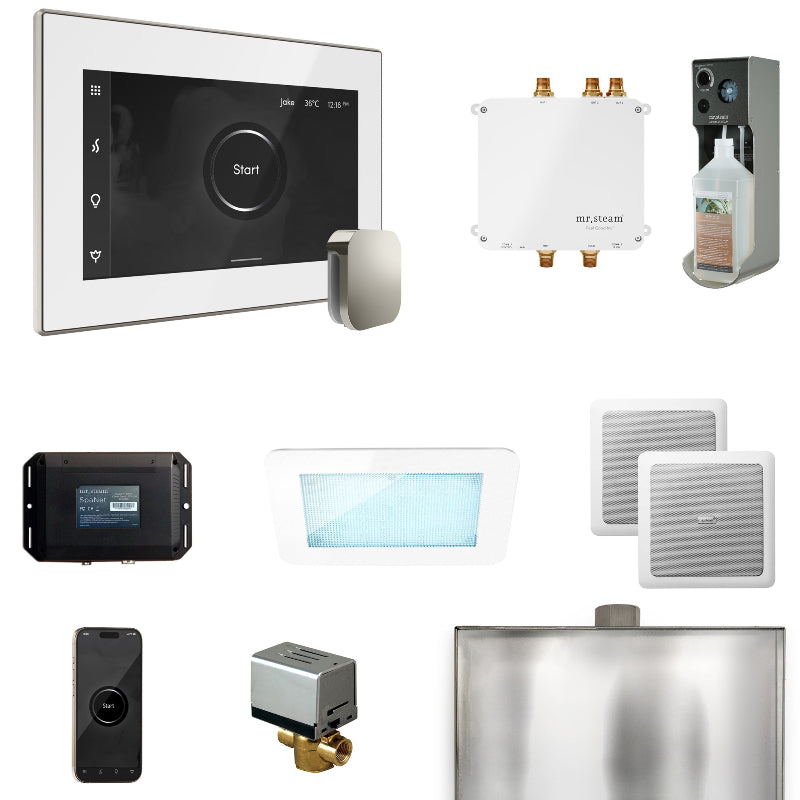 Mr Steam Bliss Steam Shower Control Package with iSteamX Control and Steamhead in White Polished Nickel