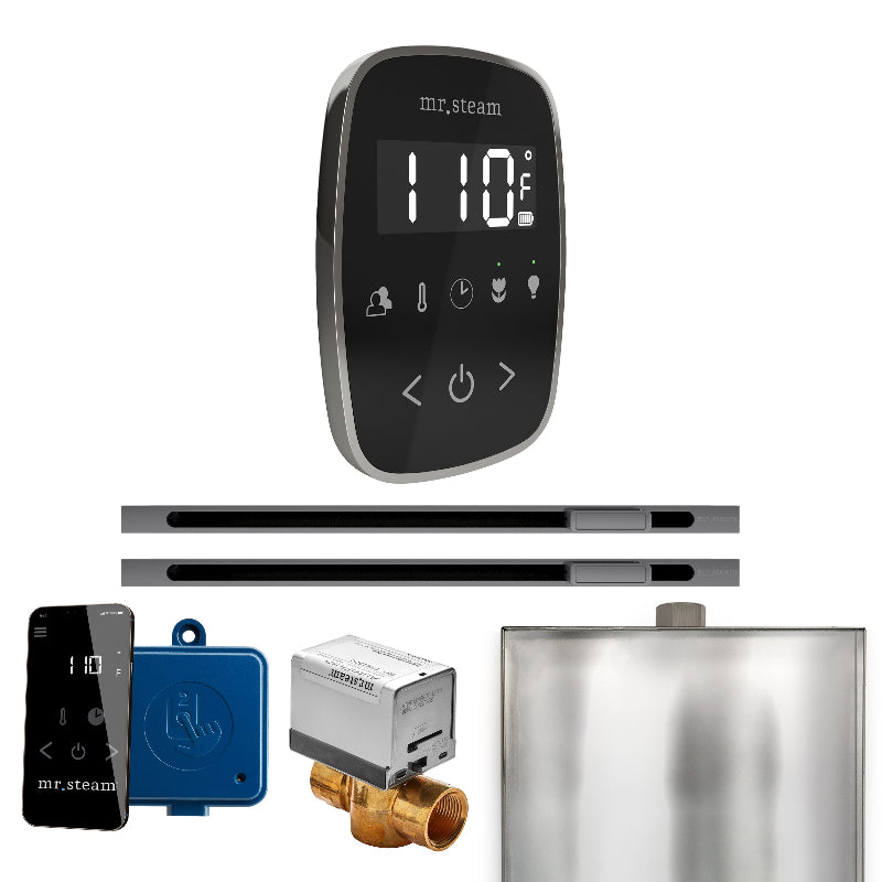 Mr Steam ButlerFlex Max Steam Shower Control Package with Black TempoFlex Control and Brilliant Black Linear Steamhead
