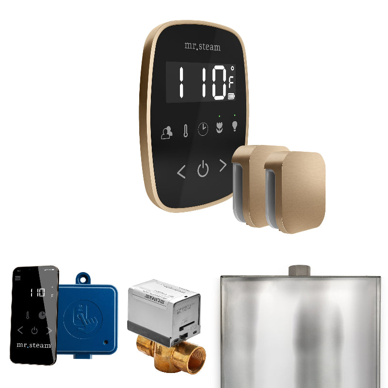 Mr Steam ButlerFlex Max Steam Shower Control Package with Black TempoFlex Control and Brushed Bronze Aromasteam Steamhead