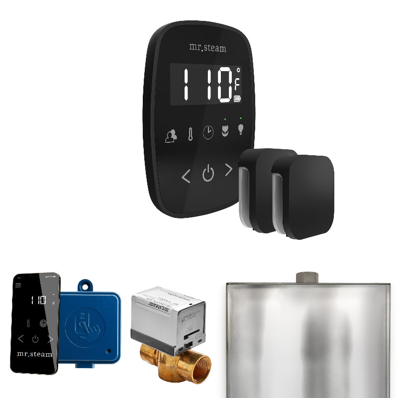 Mr Steam ButlerFlex Max Steam Shower Control Package with Black TempoFlex Control and Matte Black Aromasteam Steamhead