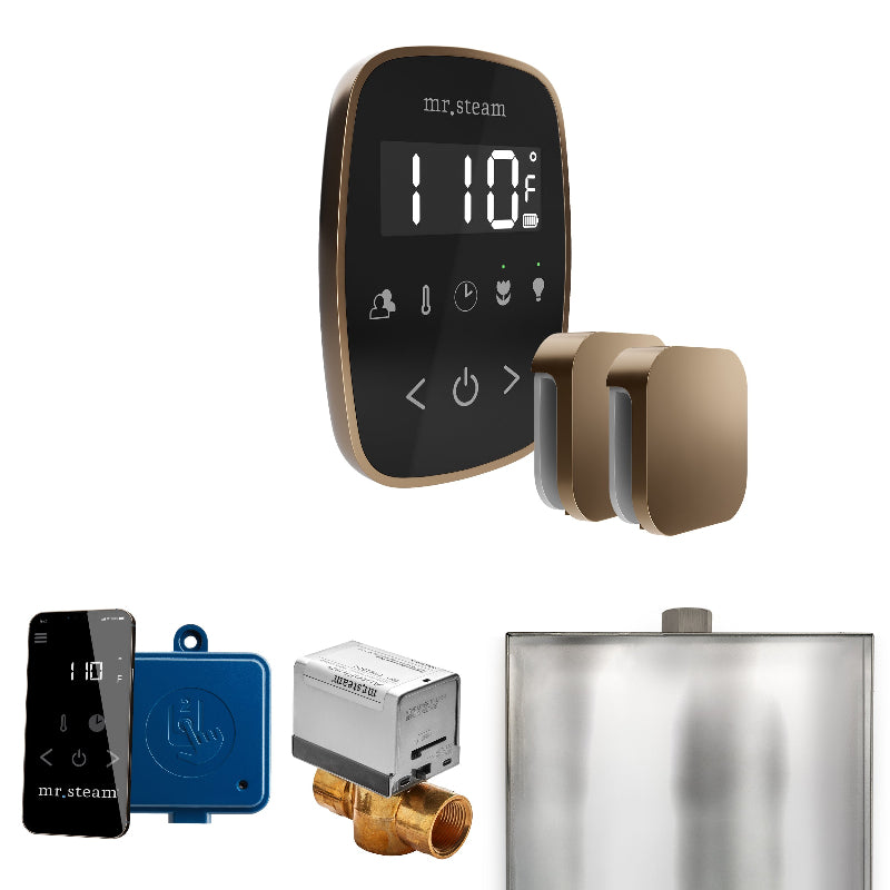 Mr Steam ButlerFlex Max Steam Shower Control Package with Black TempoFlex Control and Nouveau Bronze Aromasteam Steamhead