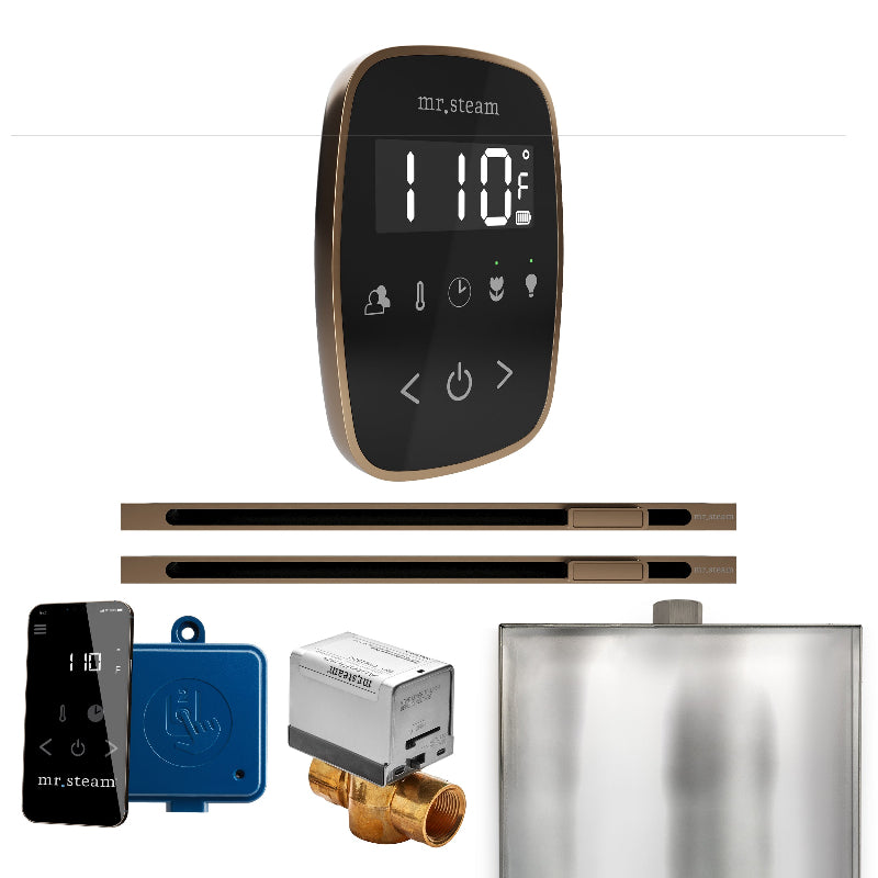 Mr Steam ButlerFlex Max Steam Shower Control Package with Black TempoFlex Control and Nouveau Bronze Linear Steamhead
