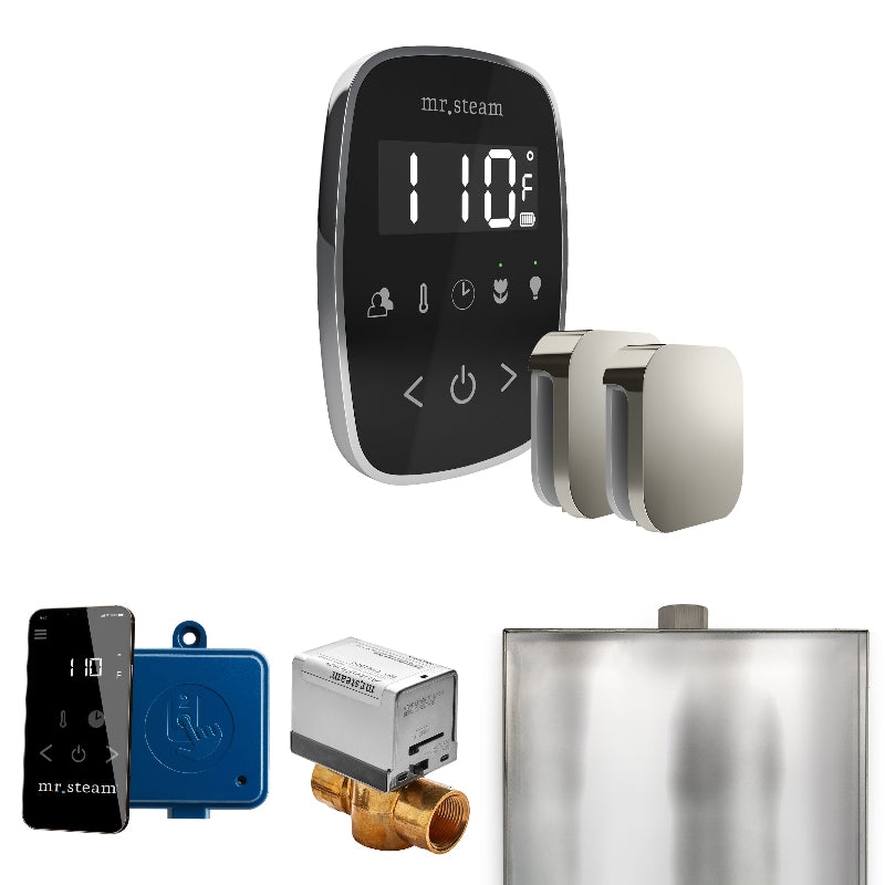 Mr Steam ButlerFlex Max Steam Shower Control Package with Black TempoFlex Control and Polished Chrome Aromasteam Steamhead