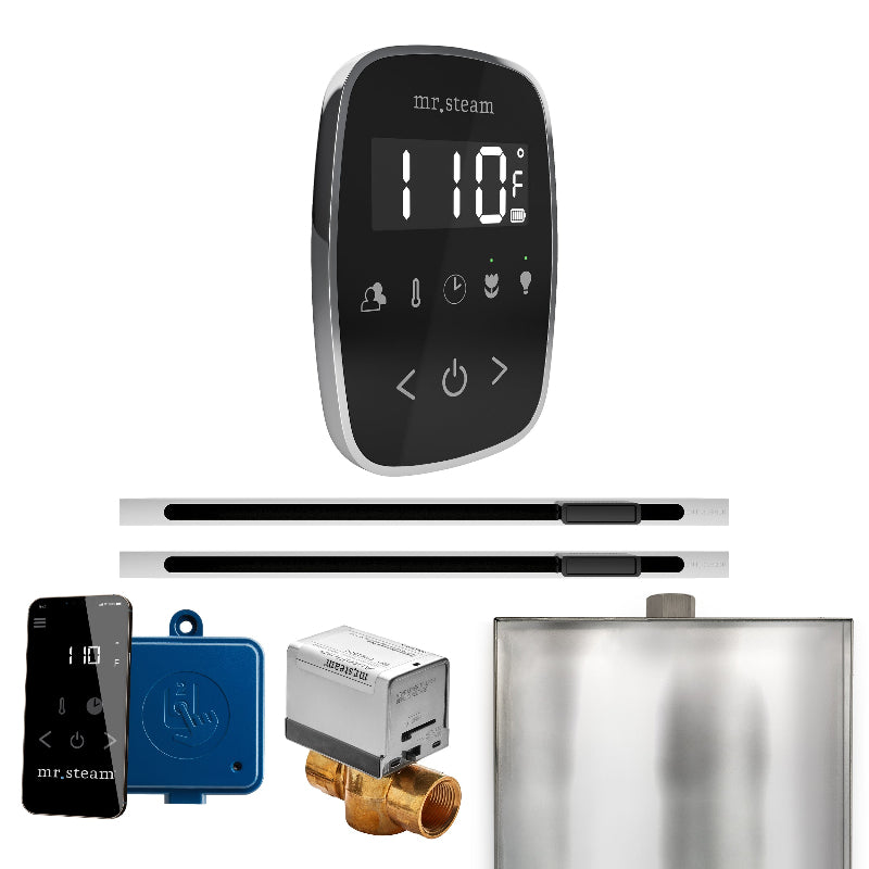 Mr Steam ButlerFlex Max Steam Shower Control Package with Black TempoFlex Control and Polished Chrome Linear Steamhead