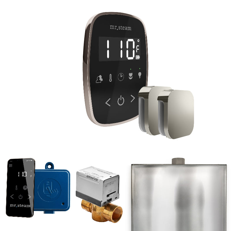 Mr Steam ButlerFlex Max Steam Shower Control Package with Black TempoFlex Control and Polished Nickel Aromasteam Steamhead