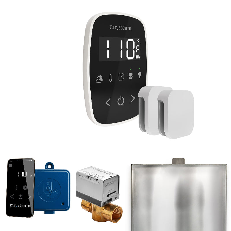 Mr Steam ButlerFlex Max Steam Shower Control Package with Black TempoFlex Control and White Aromasteam Steamhead