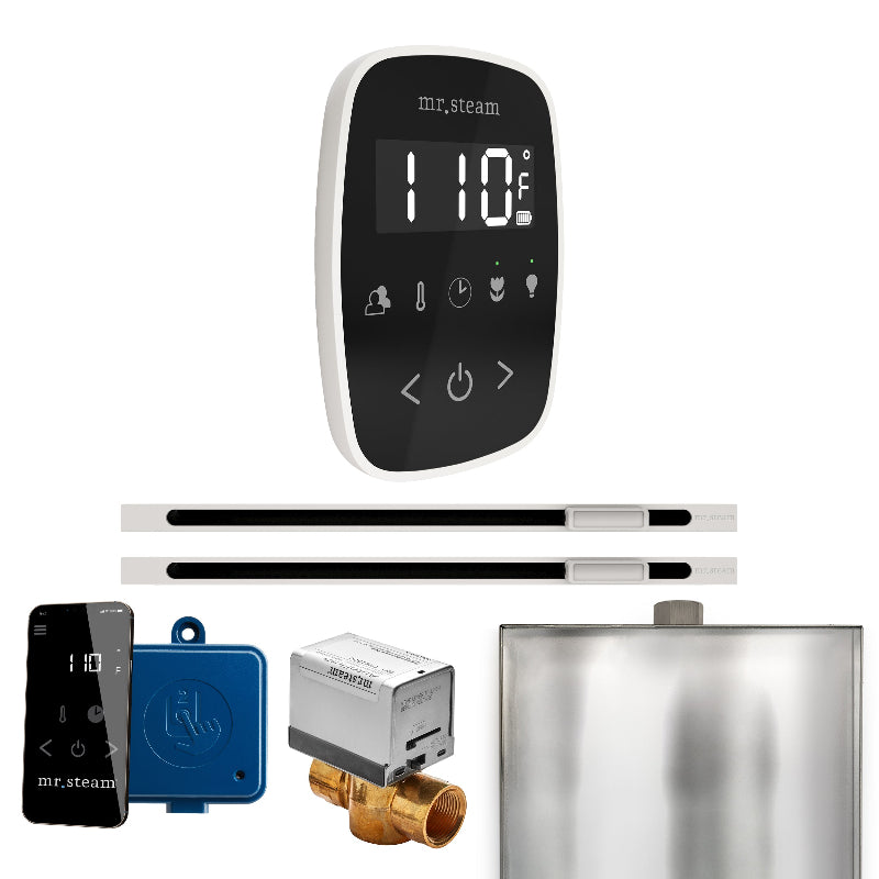 Mr Steam ButlerFlex Max Steam Shower Control Package with Black TempoFlex Control and White Linear Steamhead