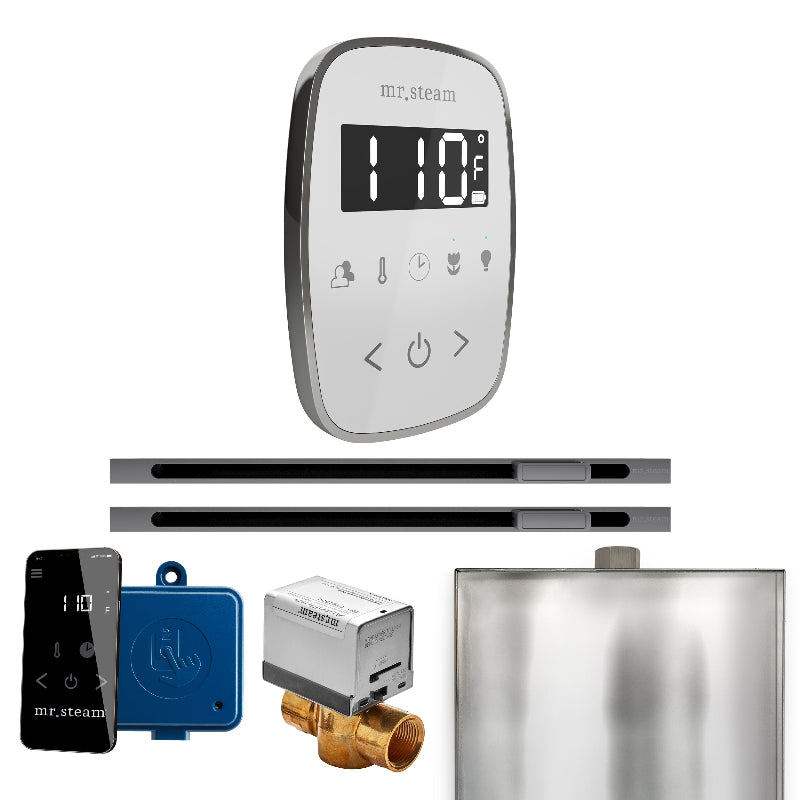 Mr Steam ButlerFlex Max Steam Shower Control Package with White TempoFlex Control and Brilliant Black Linear Steamhead