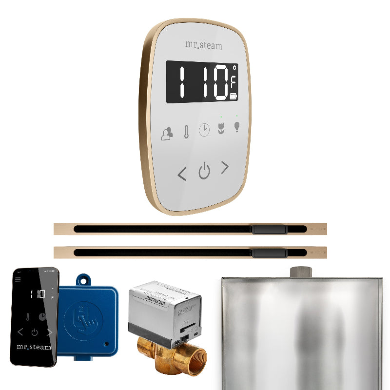 Mr Steam ButlerFlex Max Steam Shower Control Package with White TempoFlex Control and Brushed Bronze Linear Steamhead