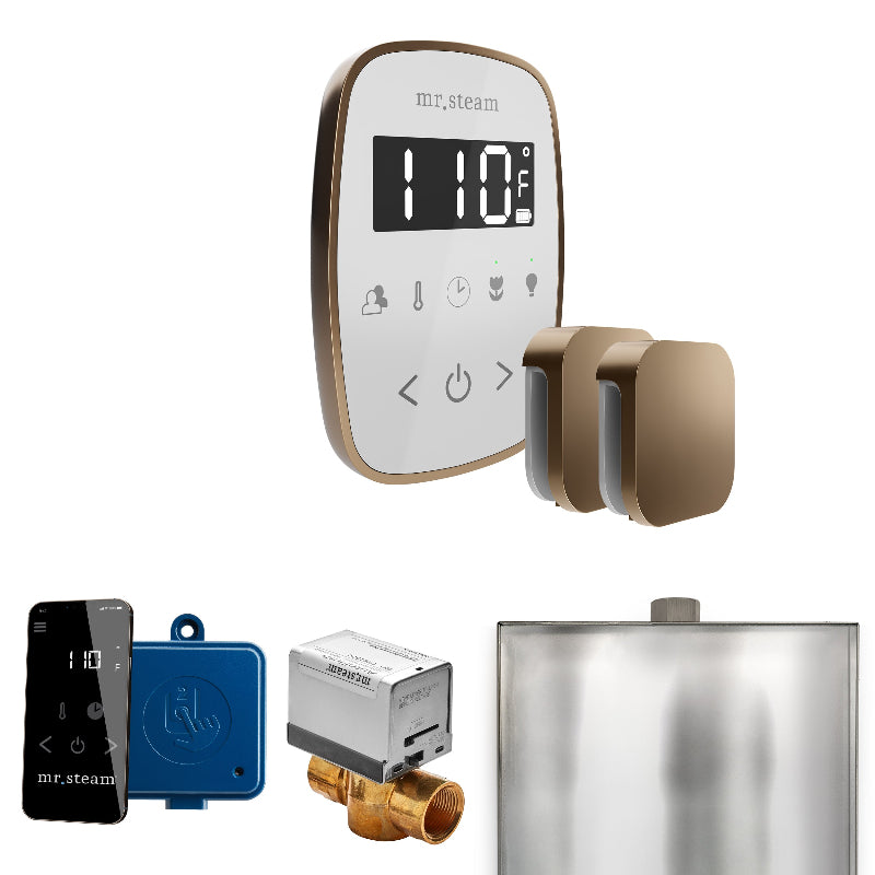 Mr Steam ButlerFlex Max Steam Shower Control Package with White TempoFlex Control and Nouveau Bronze Aromasteam Steamhead