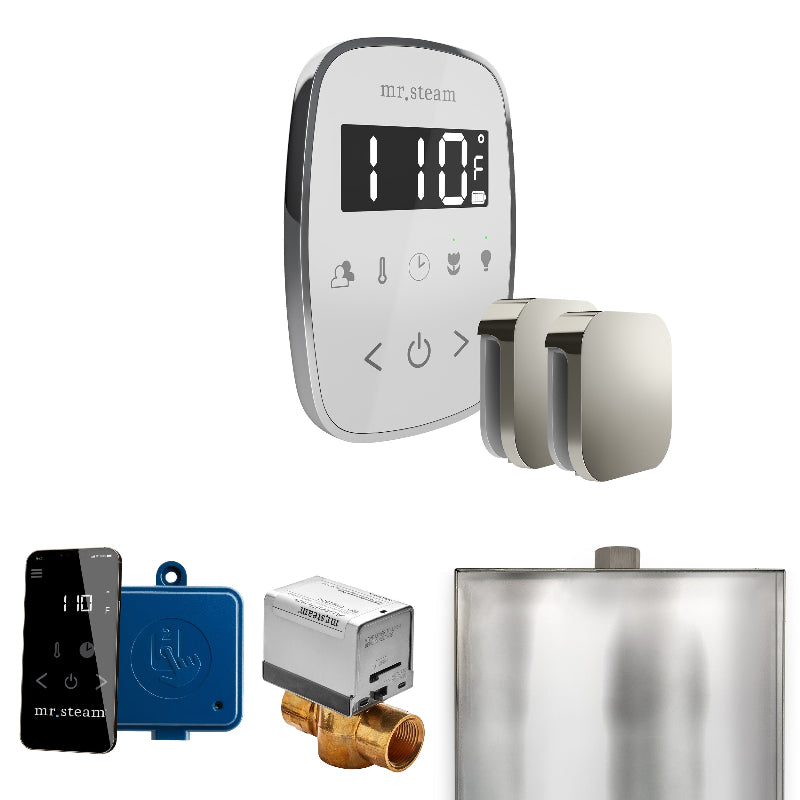 Mr Steam ButlerFlex Max Steam Shower Control Package with White TempoFlex Control and Polished Chrome Aromasteam Steamhead