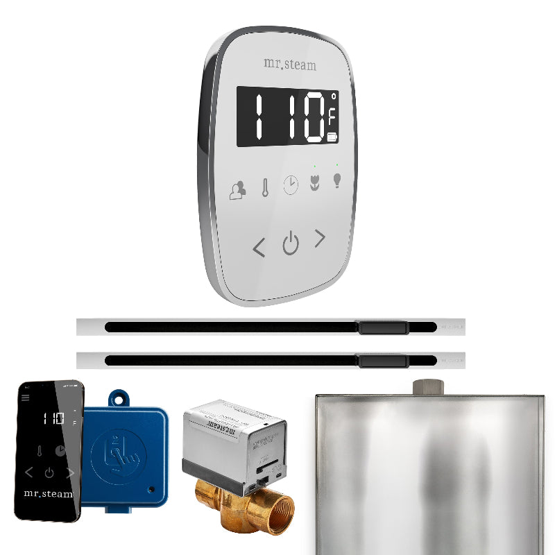 Mr Steam ButlerFlex Max Steam Shower Control Package with White TempoFlex Control and Polished Chrome Linear Steamhead