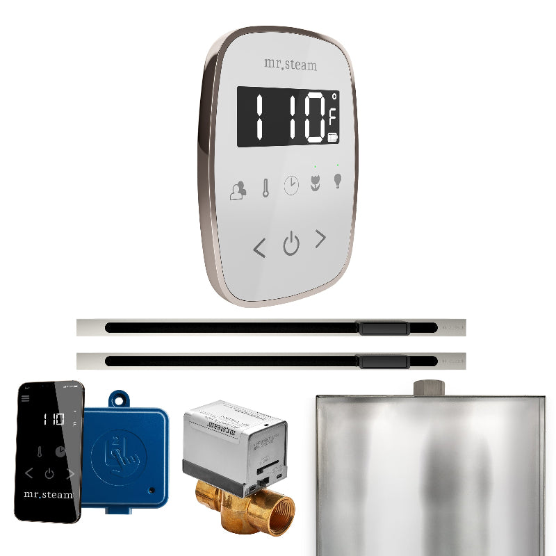 Mr Steam ButlerFlex Max Steam Shower Control Package with White TempoFlex Control and Polished Nickel Linear Steamhead