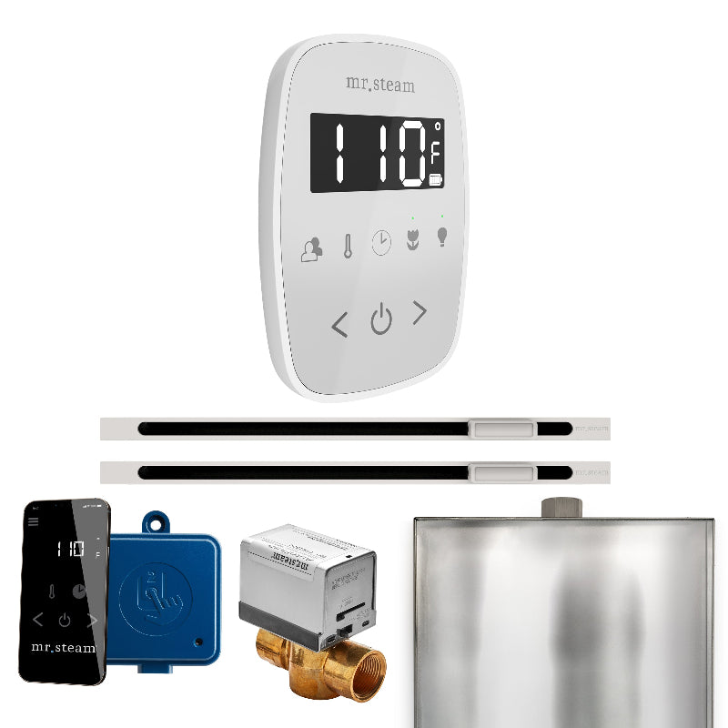 Mr Steam ButlerFlex Max Steam Shower Control Package with White TempoFlex Control and White Linear Steamhead