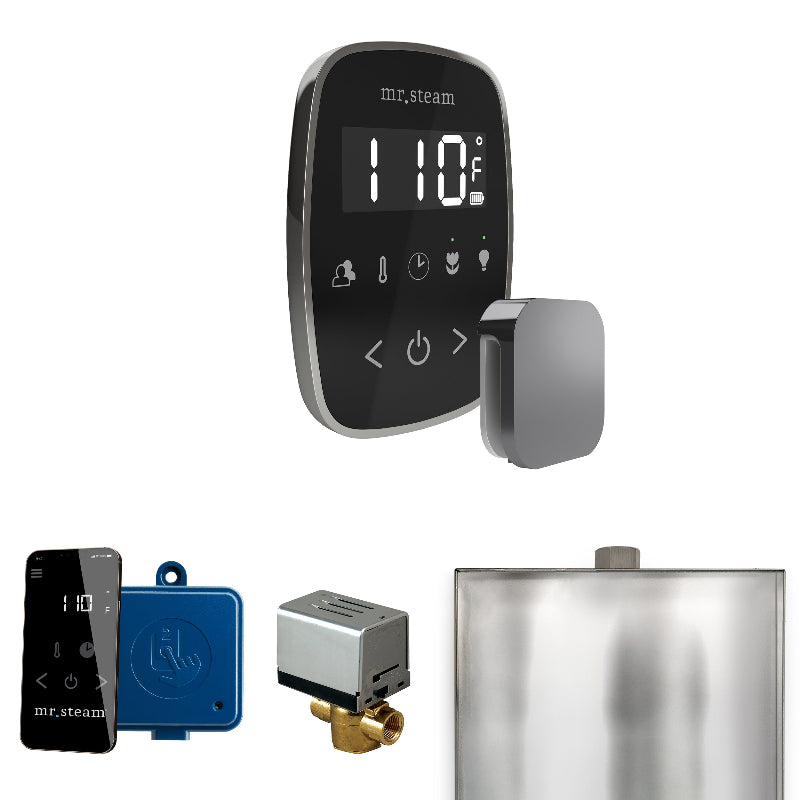 Mr Steam ButlerFlex Steam Shower Control Package with Black TempoFlex Control and Brilliant Black Aromasteam Steamhead