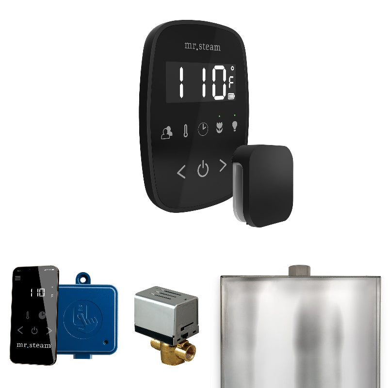 Mr Steam ButlerFlex Steam Shower Control Package with Black TempoFlex Control and Matte Black Aromasteam Steamhead