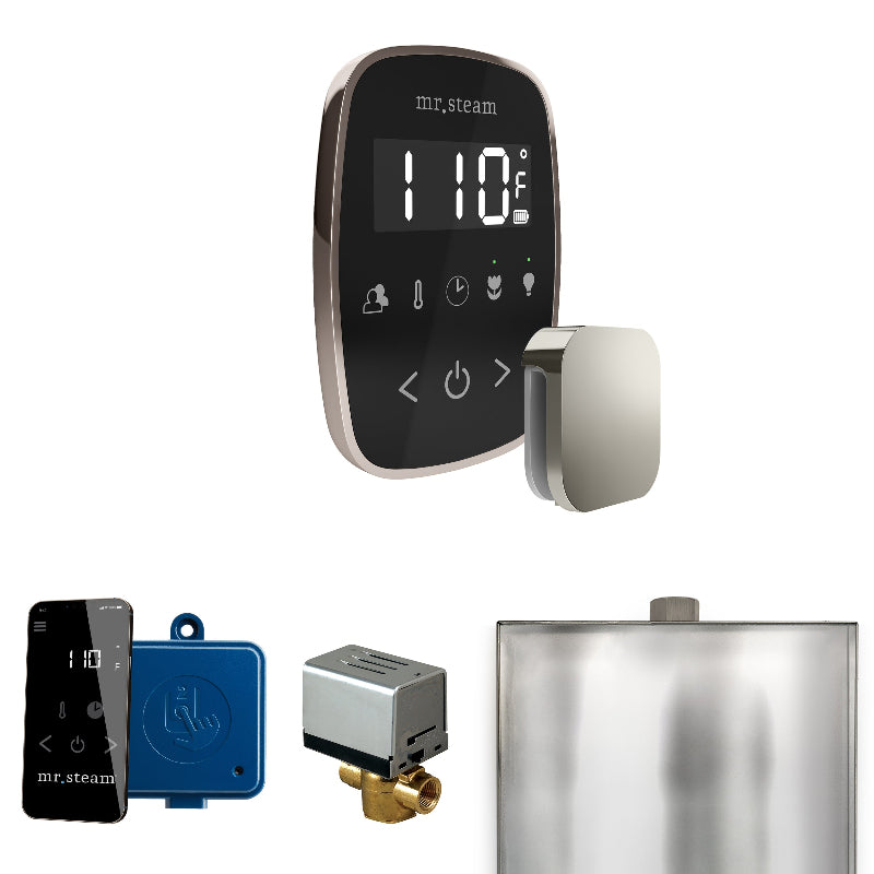 Mr Steam ButlerFlex Steam Shower Control Package with Black TempoFlex Control and Polished Nickel Aromasteam Steamhead